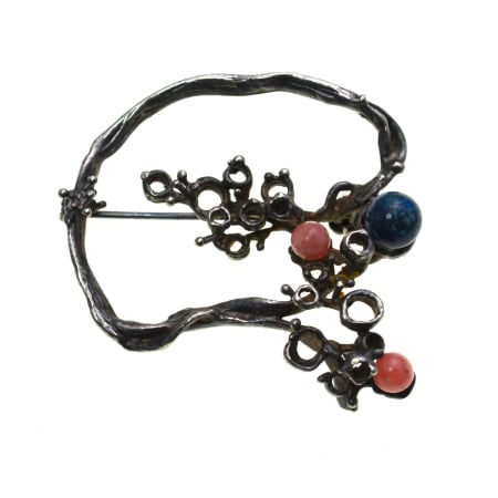 Brose argint - Brosa argint modernista cuart roz lapis lazuli design brutalist