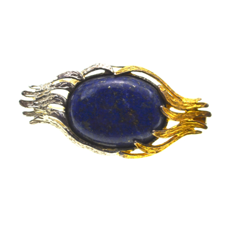 Pietre semipretioase si pretioase - Brosa argint modernista, Lapis lazuli si elemente aurite