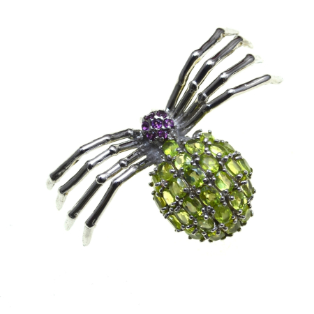 Brose argint - Brosa argint Spider, peridot si granate