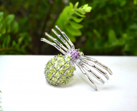 Brosa argint Spider, peridot si granate [3]