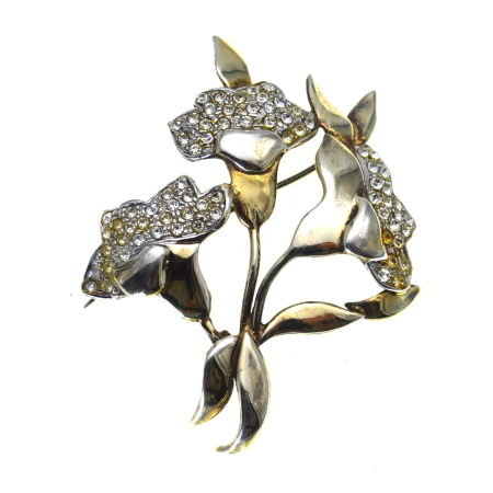 Brose argint - Brosa argint usor aurit, model Flori de crin