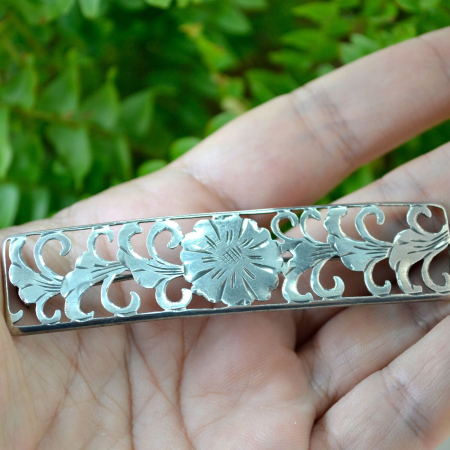 Brosa argint veche antica interbelica design floral Jugendstil art nouveau lucrata manual [1]