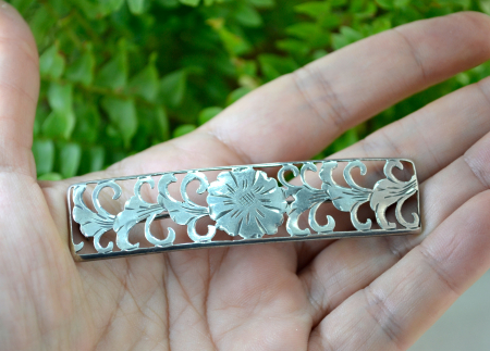 Brosa argint veche antica interbelica design floral Jugendstil art nouveau lucrata manual [1]