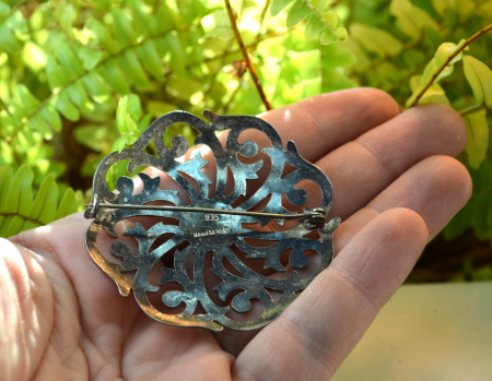 Brosa argint veche antica gravata manual Jugendstil art nouveau [2]