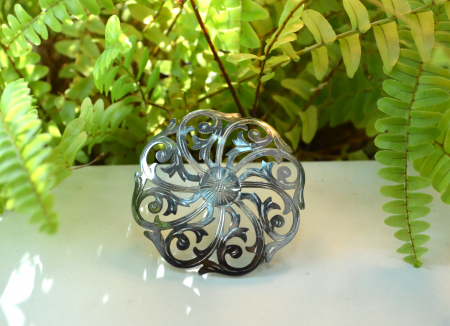 Brosa argint veche antica gravata manual Jugendstil art nouveau [3]