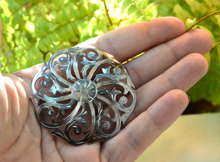 Brosa argint veche antica gravata manual Jugendstil art nouveau [1]