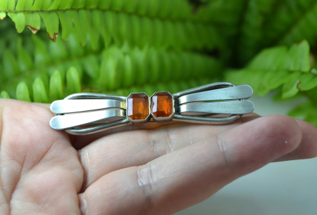 Brosa argint veche interbelica Bohemian Crystal Citrine art deco semnata [1]