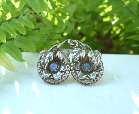 Brosa argint veche, Opale naturale, Jugendstil [3]