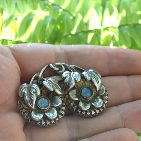 Brosa argint veche, Opale naturale, Jugendstil [1]