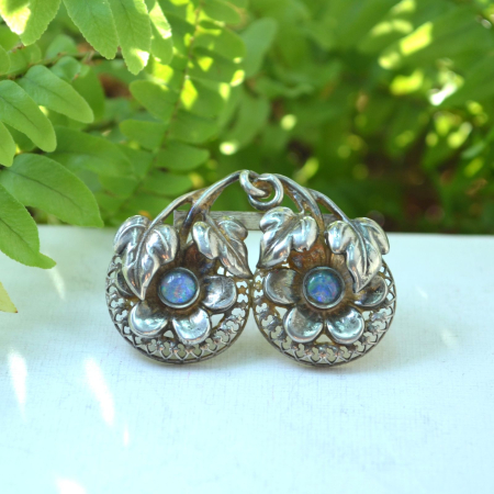 Brosa argint veche, Opale naturale, Jugendstil [3]
