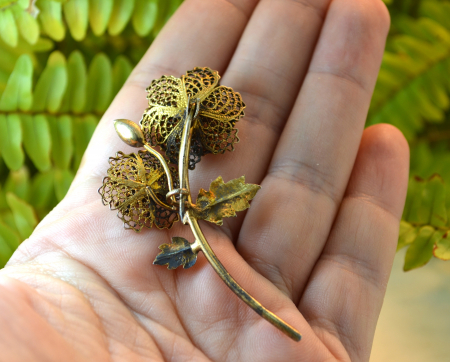 Brosa argint aurit vermeil floare lucrata manual  filigran atelier italian [2]