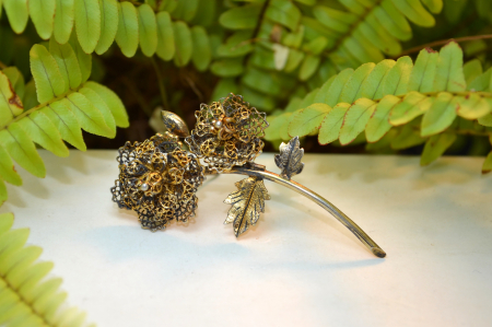 Brosa argint aurit vermeil floare lucrata manual  filigran atelier italian [3]