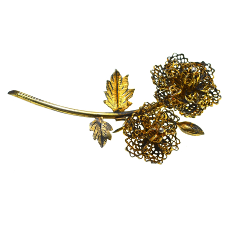 Brose argint - Brosa argint aurit vermeil floare lucrata manual  filigran atelier italian