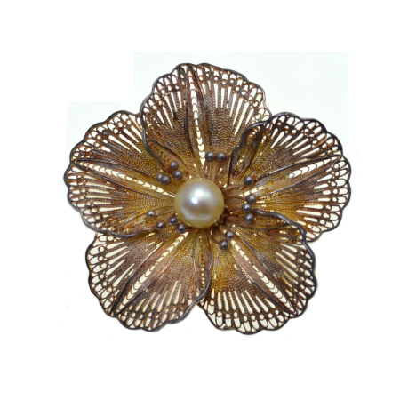 Brose argint - Brosa argint vermeil, perla si filigran