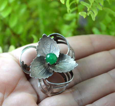 Brosa argint vintage, calcedonie verde [1]