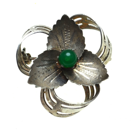 REDUCERI - Brosa argint vintage, calcedonie verde