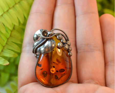 Brosa argint vintage, chihlimbar Marea Baltica [2]