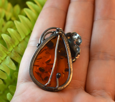 Brosa argint vintage, chihlimbar Marea Baltica [1]