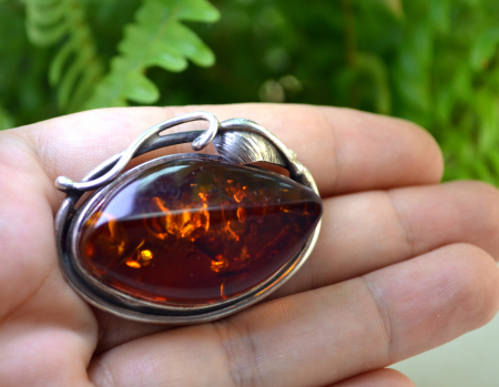 Brosa argint vintage, chihlimbar natural Marea Baltica [1]