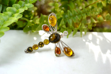 Brosa argint vintage, chihlimbar natural marea baltica amber model Libelula [1]