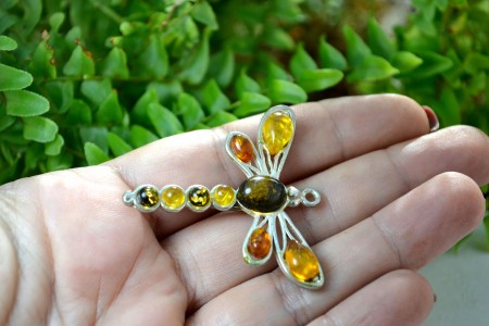 Brosa argint vintage, chihlimbar natural marea baltica amber model Libelula [2]