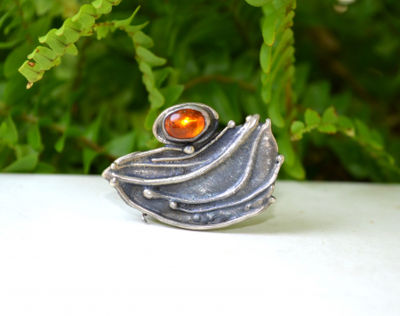 Brosa argint vintage, chihlimbar, semnata [3]