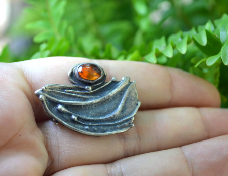 Brosa argint vintage, chihlimbar, semnata [1]