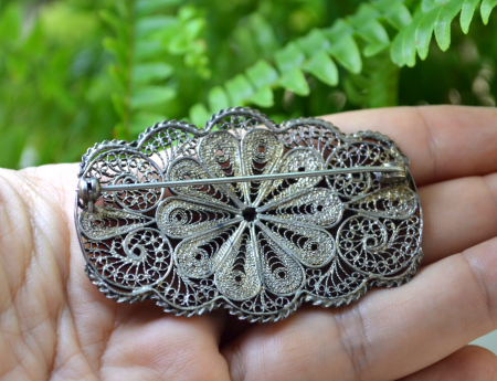 Brosa argint statement, compozitie florala in filigran [2]