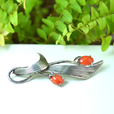 Brosa argint vintage, coral natural, semnata designer [3]