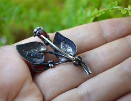 Brosa argint vintage, coral natural, semnata Teka [2]