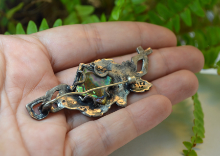 Brosa argint vintage decorata cu scoica Abalone Paua [2]