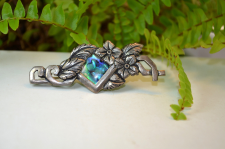 Brosa argint vintage decorata cu scoica Abalone Paua [3]