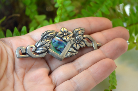 Brosa argint vintage decorata cu scoica Abalone Paua [1]