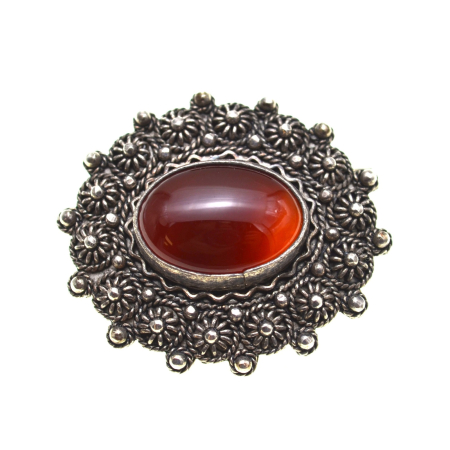 Brose argint - Brosa argint vintage, etnica, Carnelian