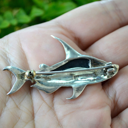 Brosa argint vintage model Fish onix marcasite [2]