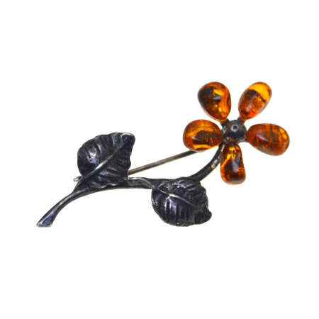 Brose argint - Brosa argint vintage, Floare, chihlimbar baltic A Vintage Collection