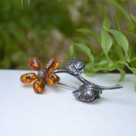 Brosa argint vintage, Floare, chihlimbar baltic A Vintage Collection [3]