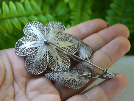 Brosa argint vintage Floare, filigran statement [2]