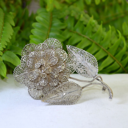 Brosa argint vintage Floare, filigran statement [3]