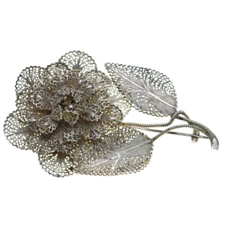 Bijuterii de colectie - Brosa argint vintage Floare, filigran statement