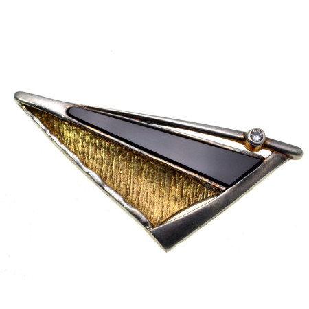 Brose argint - Brosa argint vintage lucite negru Rock crystal design constructivist modernist