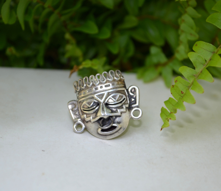 Brosa argint vintage, masca luptator aztec [3]