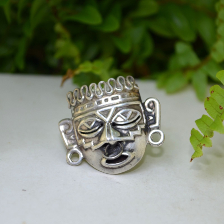 Brosa argint vintage, masca luptator aztec [3]