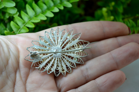 Brosa argint vintage model  floare Flower filigran [2]