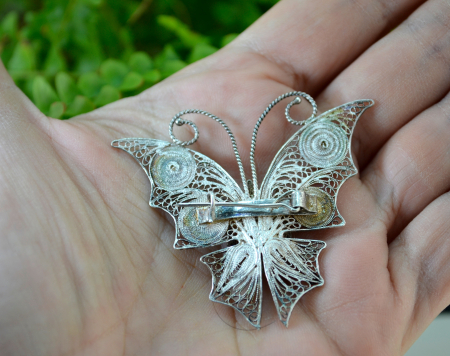 Brosa argint vintage model fluture filigran [3]