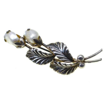 Brose argint - Brosa argint vintage, model "Ghiocei", perle decorative