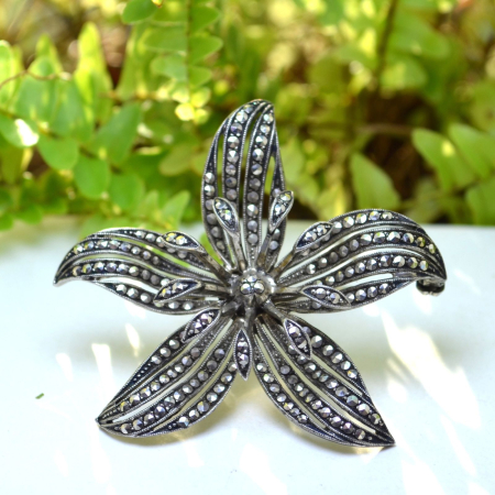 Brosa argint vintage, model Jasmine, marcasite [3]