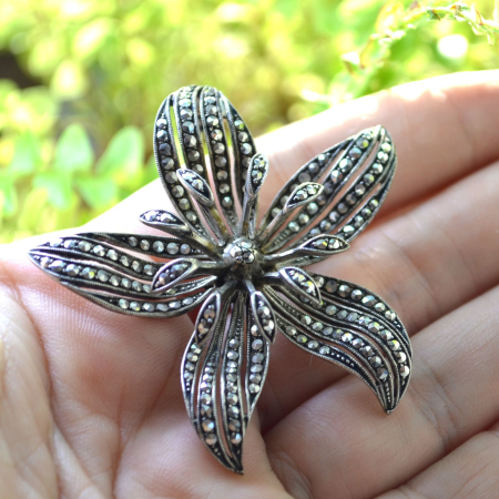Brosa argint vintage, model Jasmine, marcasite [1]