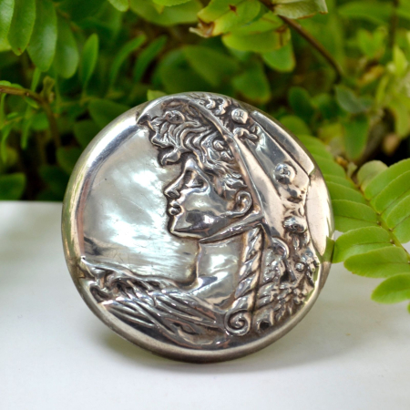 Brosa argint vintage model camee Lady art nouveau liberty atelier italian [3]
