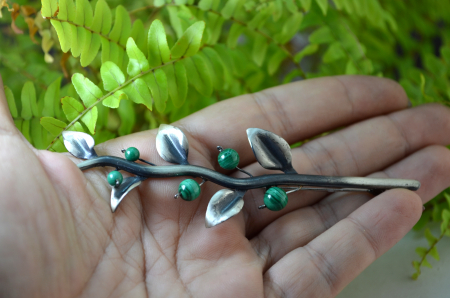 Brosa argint vintage, model Ramura de maslin [1]